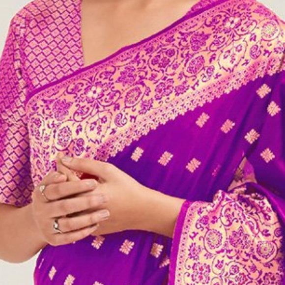 JHEAPS VIOLET PREMIUM FLORAL DESIGNER SILK SAREE - Picture 4 of 6